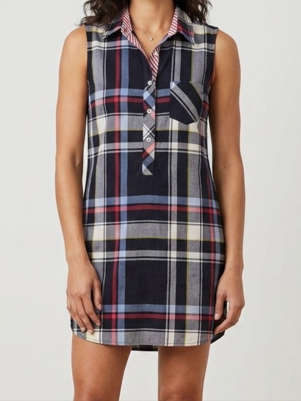 Billy Reid Plaid Sleeveless Cotton Shirt Dress Button Front M Lightweight